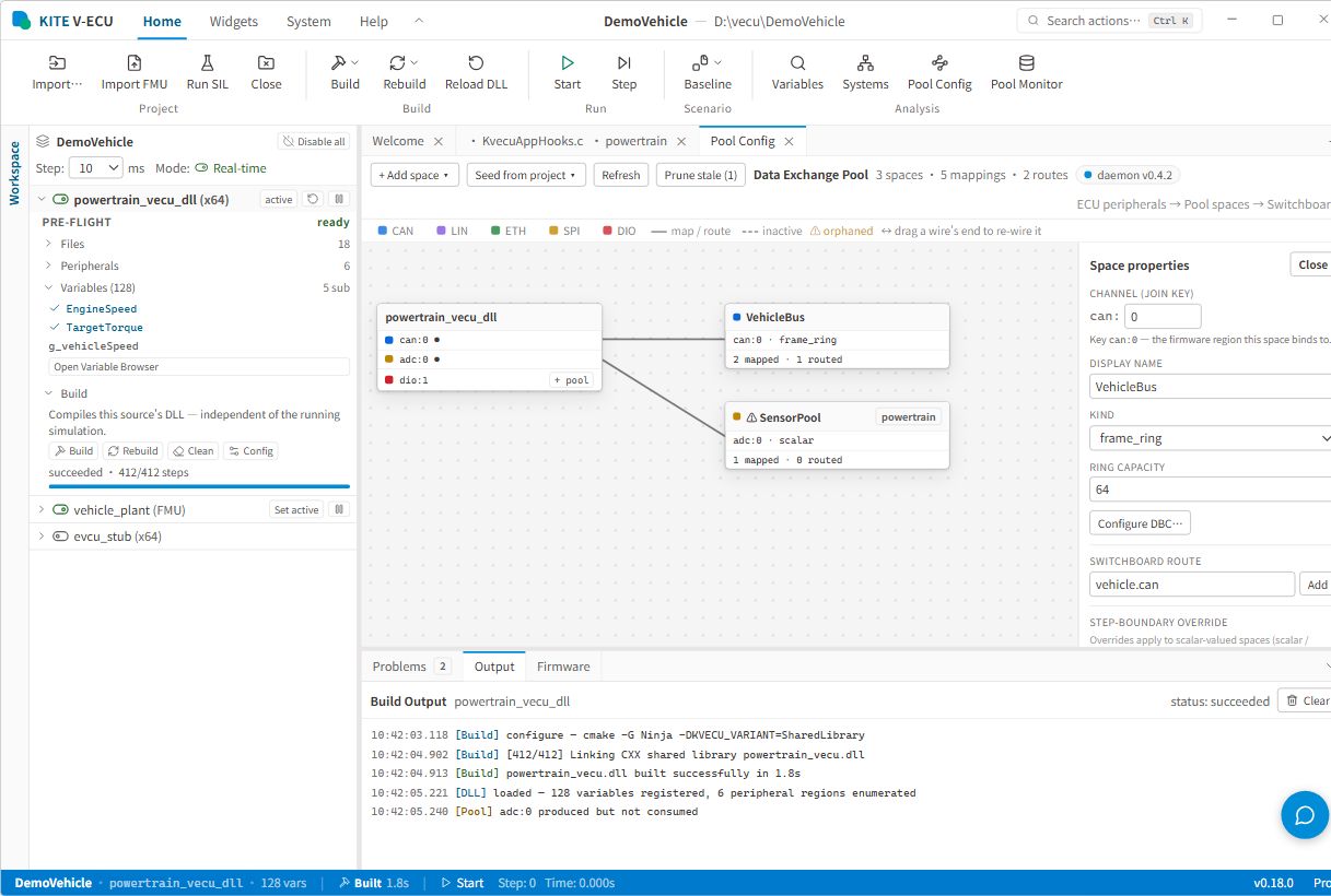 KITE VECU Data Exchange Pool、Space 屬性與映射設定工作區